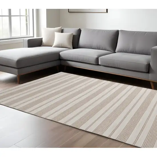 Ivory And Taupe Striped Hand Woven Area Rug Photo 1