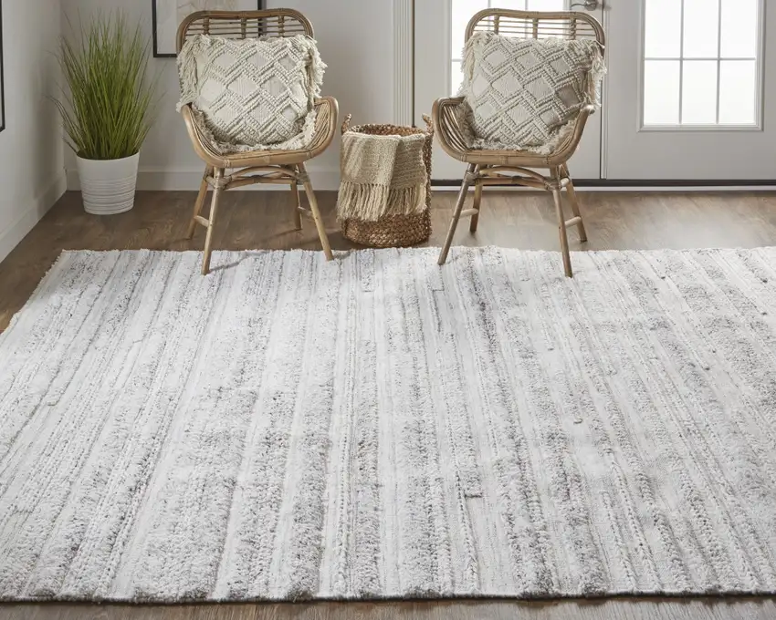 Ivory And Taupe Striped Hand Woven Stain Resistant Area Rug Photo 8