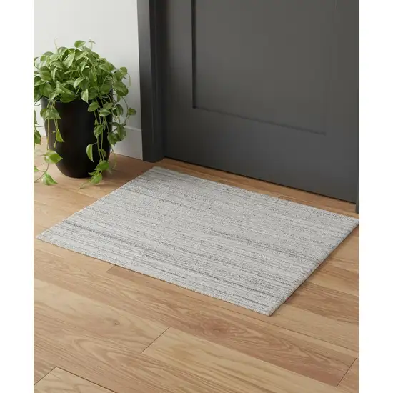 Ivory And Gray Striped Shag Hand Woven Area Rug Photo 1