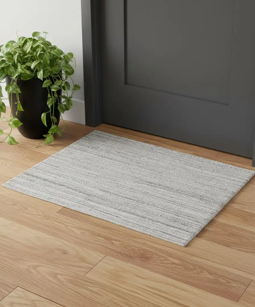 Ivory And Gray Striped Shag Hand Woven Area Rug Photo 1