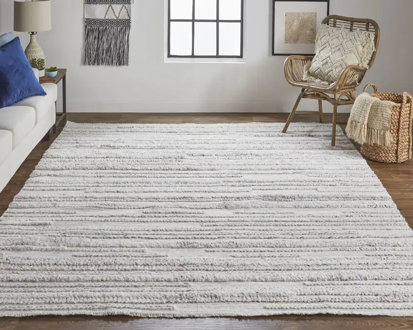 Ivory And Taupe Striped Hand Woven Stain Resistant Area Rug Photo 6