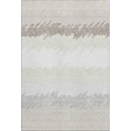 Ivory And Taupe Striped Washable Area Rug With UV Protection Photo 6