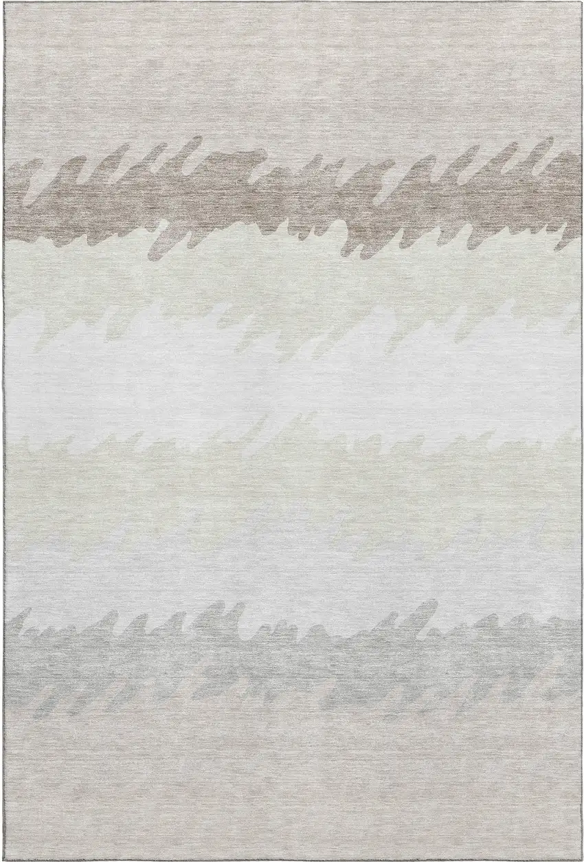 Ivory And Taupe Striped Washable Area Rug With UV Protection Photo 6