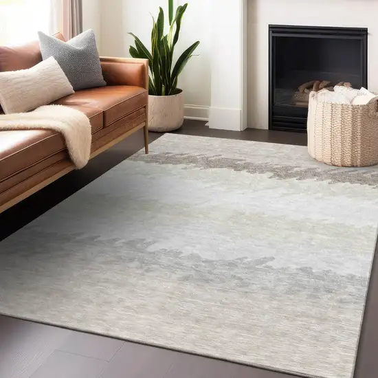 Ivory And Taupe Striped Washable Area Rug With UV Protection Photo 5