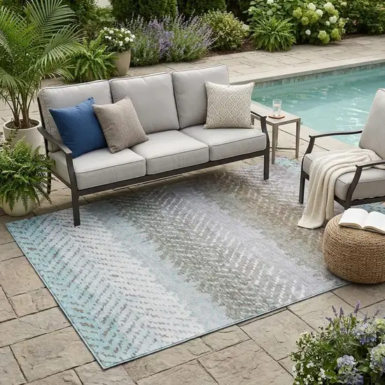 Ivory And Taupe Striped Washable Indoor Outdoor Area Rug Photo 1