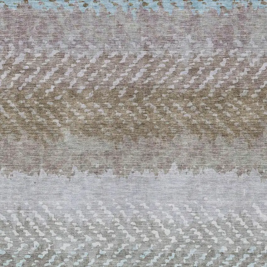 Ivory And Taupe Striped Washable Indoor Outdoor Area Rug Photo 3