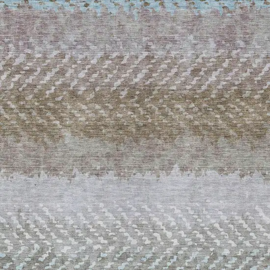 Ivory And Taupe Striped Washable Indoor Outdoor Area Rug Photo 3
