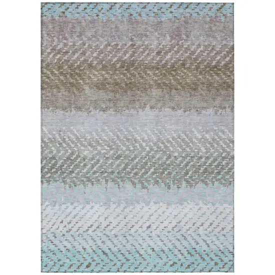 Ivory And Taupe Striped Washable Indoor Outdoor Area Rug Photo 2