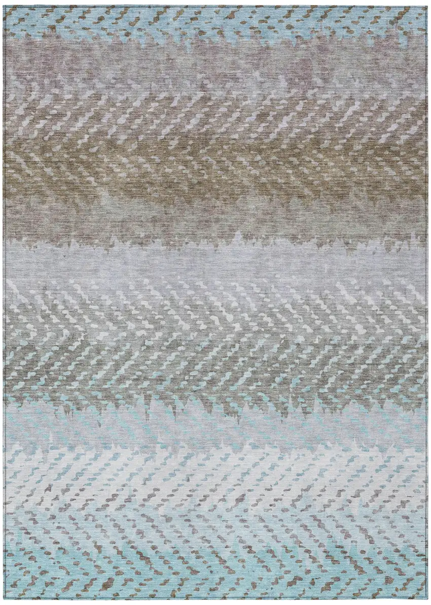 Ivory And Taupe Striped Washable Indoor Outdoor Area Rug Photo 2