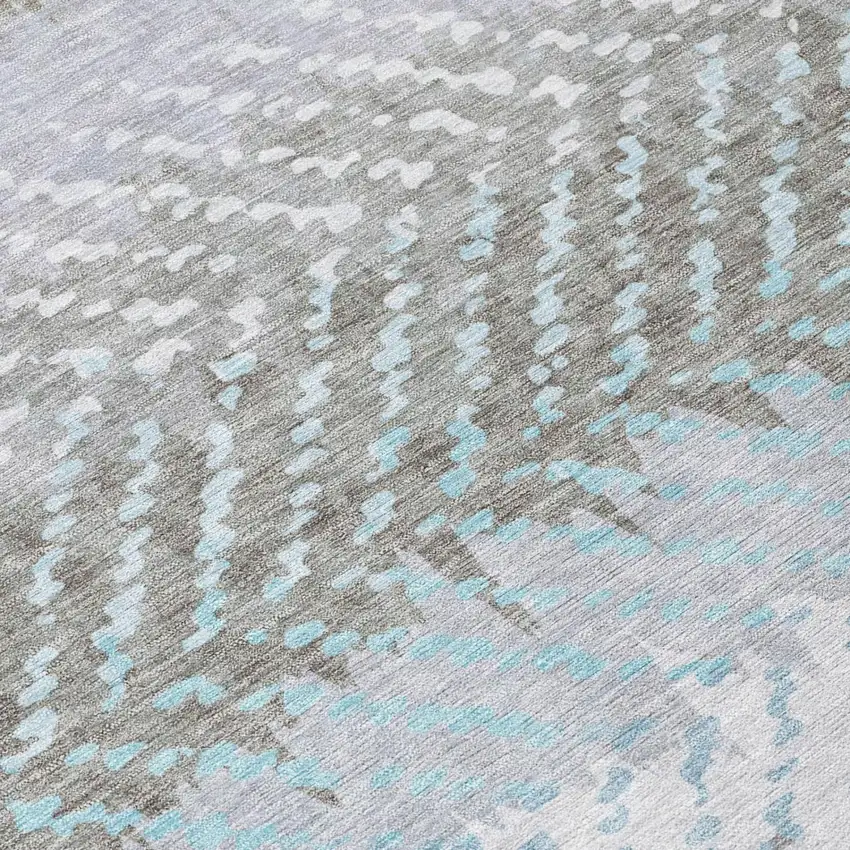 Ivory And Taupe Striped Washable Indoor Outdoor Area Rug Photo 6