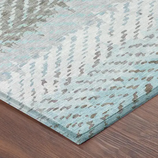 Ivory And Taupe Striped Washable Indoor Outdoor Area Rug Photo 5