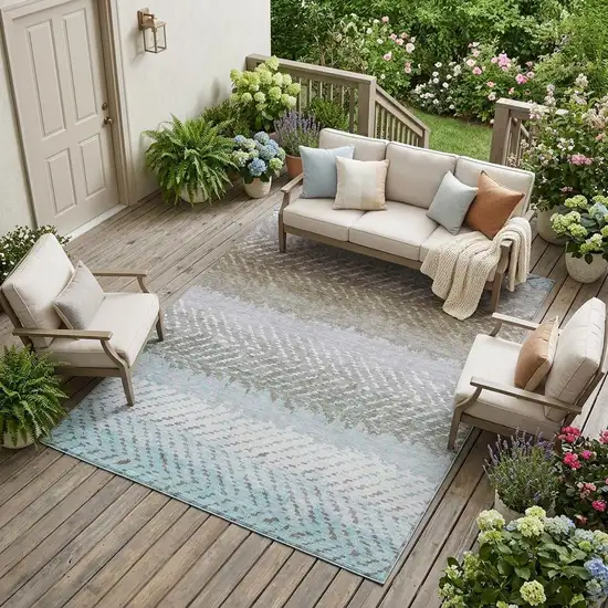 Ivory And Taupe Striped Washable Indoor Outdoor Area Rug Photo 1