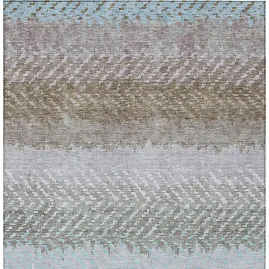 Ivory And Taupe Striped Washable Indoor Outdoor Area Rug Photo 4