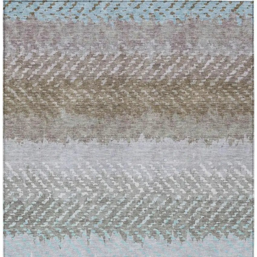 Ivory And Taupe Striped Washable Indoor Outdoor Area Rug Photo 4