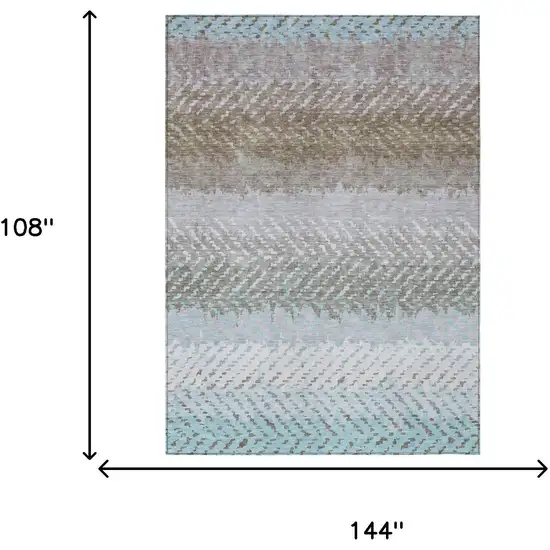 Ivory And Taupe Striped Washable Indoor Outdoor Area Rug Photo 7