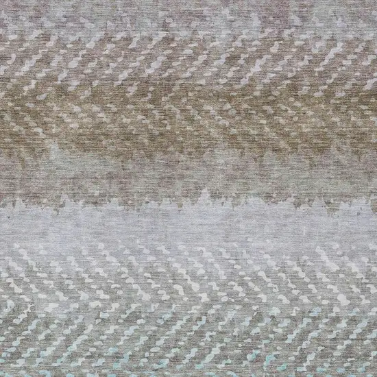 Ivory And Taupe Striped Washable Indoor Outdoor Area Rug Photo 3