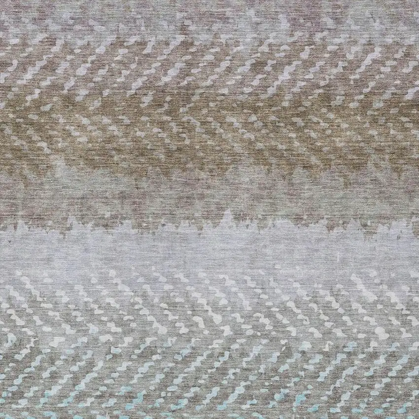Ivory And Taupe Striped Washable Indoor Outdoor Area Rug Photo 3