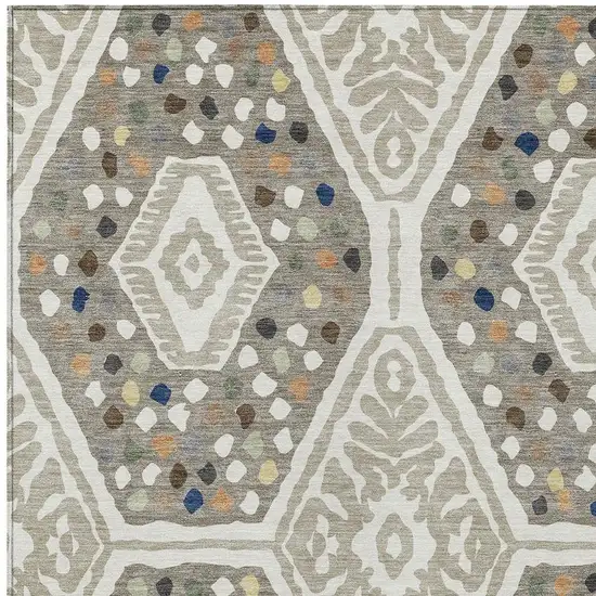 Ivory And Taupe Tribal Washable Indoor Outdoor Area Rug Photo 2