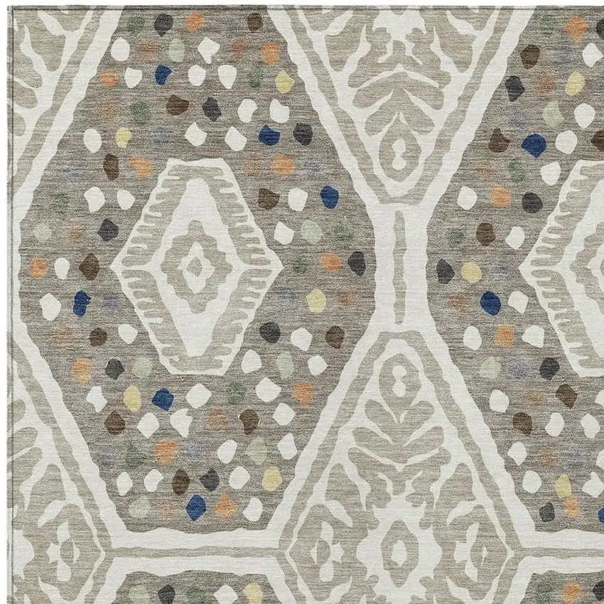 Ivory And Taupe Tribal Washable Indoor Outdoor Area Rug Photo 2