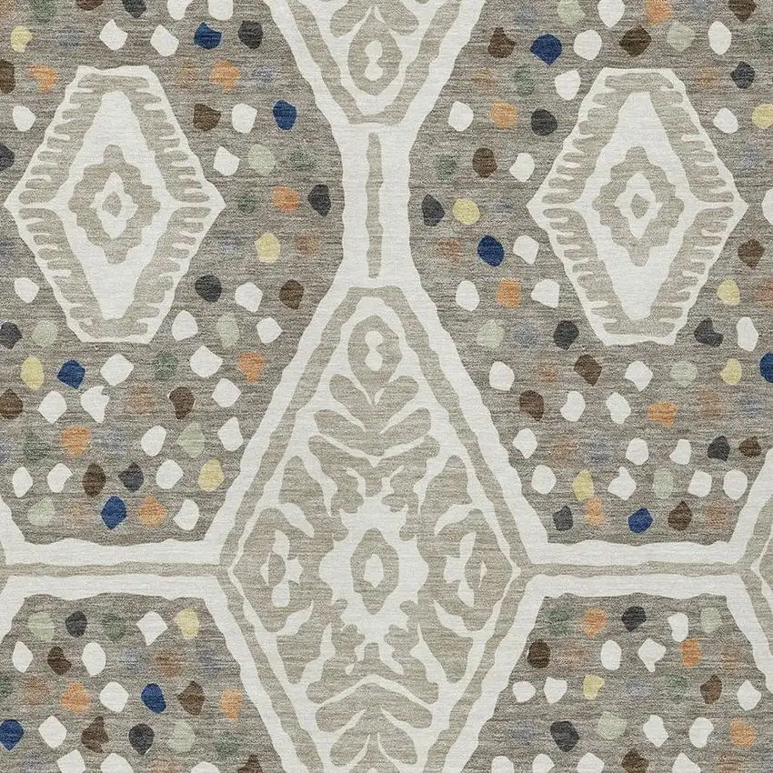 Ivory And Taupe Tribal Washable Indoor Outdoor Area Rug Photo 2