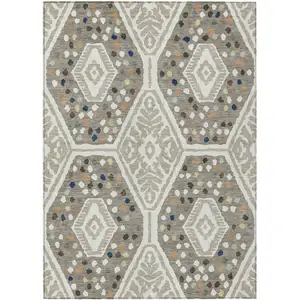 Photo of Ivory And Taupe Tribal Washable Indoor Outdoor Area Rug