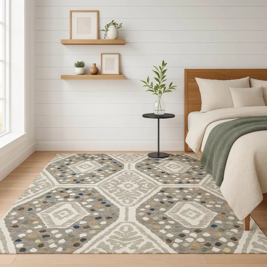 Ivory And Taupe Tribal Washable Indoor Outdoor Area Rug Photo 6