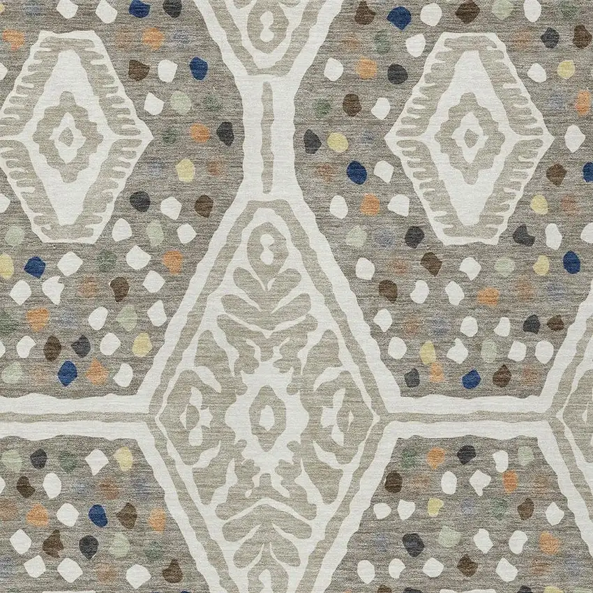 Ivory And Taupe Tribal Washable Indoor Outdoor Area Rug Photo 2