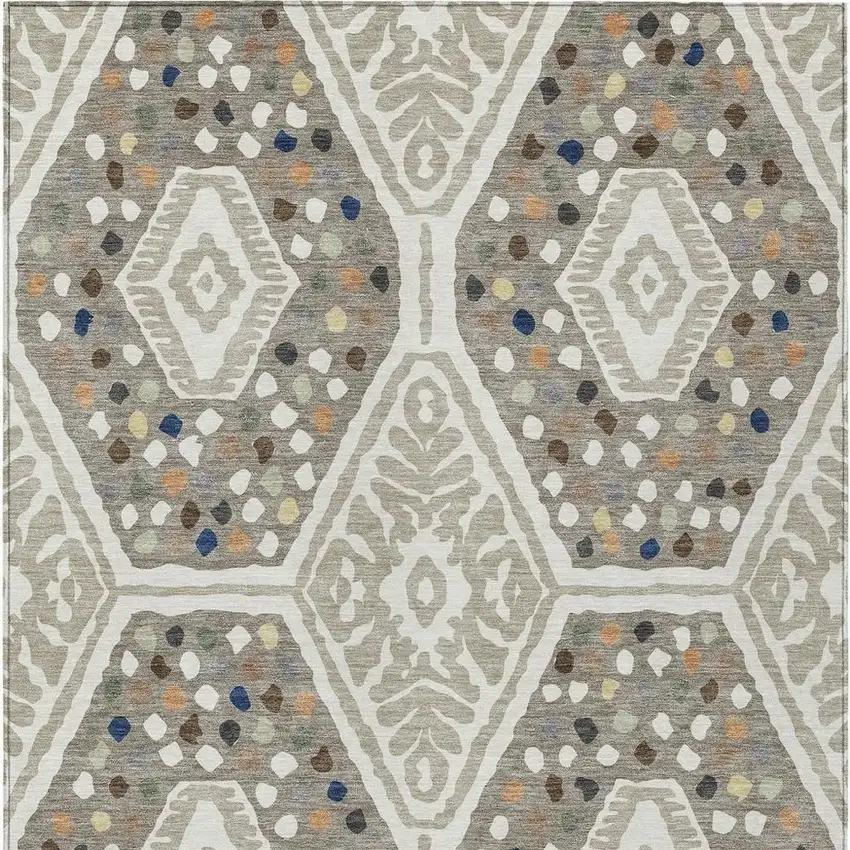 Ivory And Taupe Tribal Washable Indoor Outdoor Area Rug Photo 3