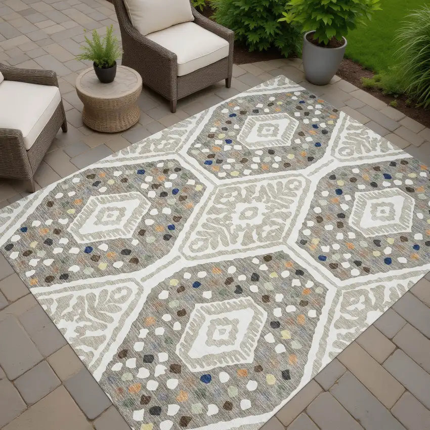 Ivory And Taupe Tribal Washable Indoor Outdoor Area Rug Photo 7