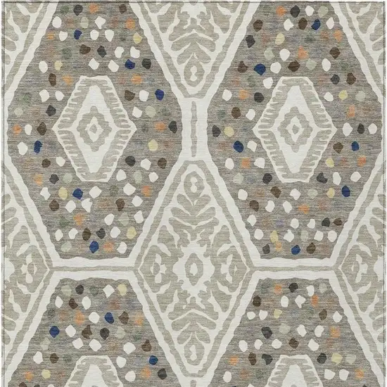 Ivory And Taupe Tribal Washable Indoor Outdoor Area Rug Photo 3