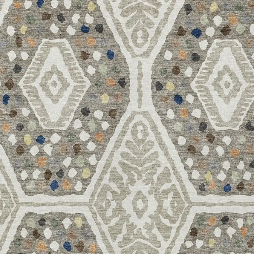 Ivory And Taupe Tribal Washable Indoor Outdoor Area Rug Photo 2