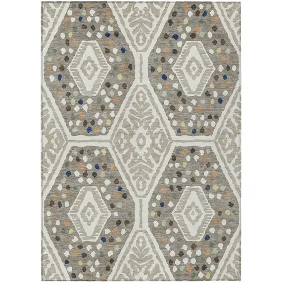 Ivory And Taupe Tribal Washable Indoor Outdoor Area Rug Photo 1