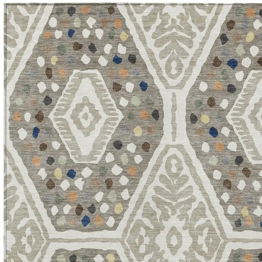 Ivory And Taupe Tribal Washable Indoor Outdoor Area Rug Photo 2