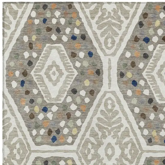 Ivory And Taupe Tribal Washable Indoor Outdoor Area Rug Photo 2