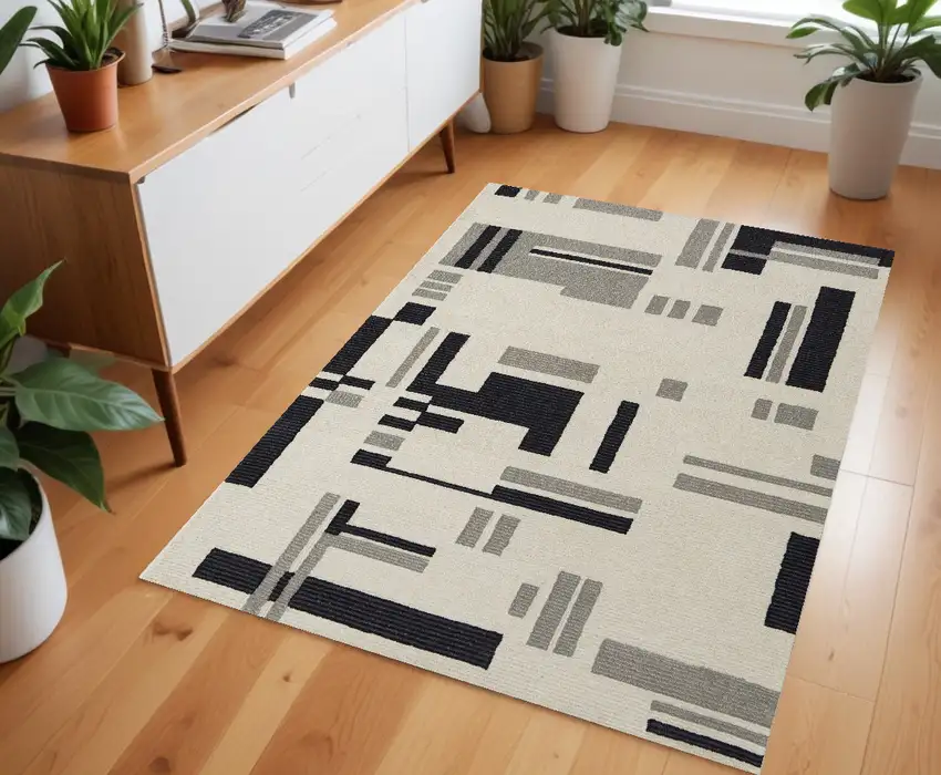 Ivory Wool Abstract Hand Tufted Area Rug Photo 2