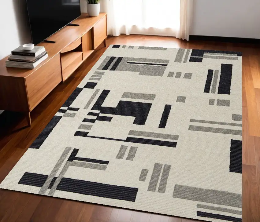Ivory Wool Abstract Hand Tufted Area Rug Photo 2