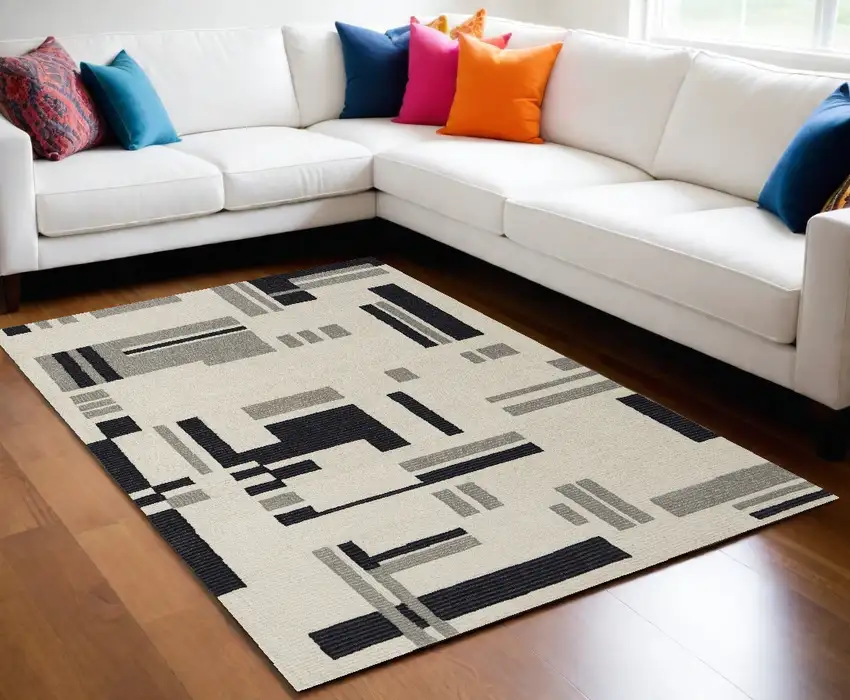 Ivory Wool Abstract Hand Tufted Area Rug Photo 1