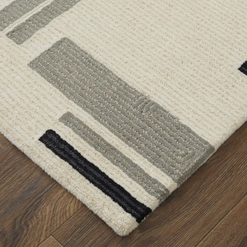 Ivory And Taupe Wool Abstract Tufted Handmade Area Rug Photo 3