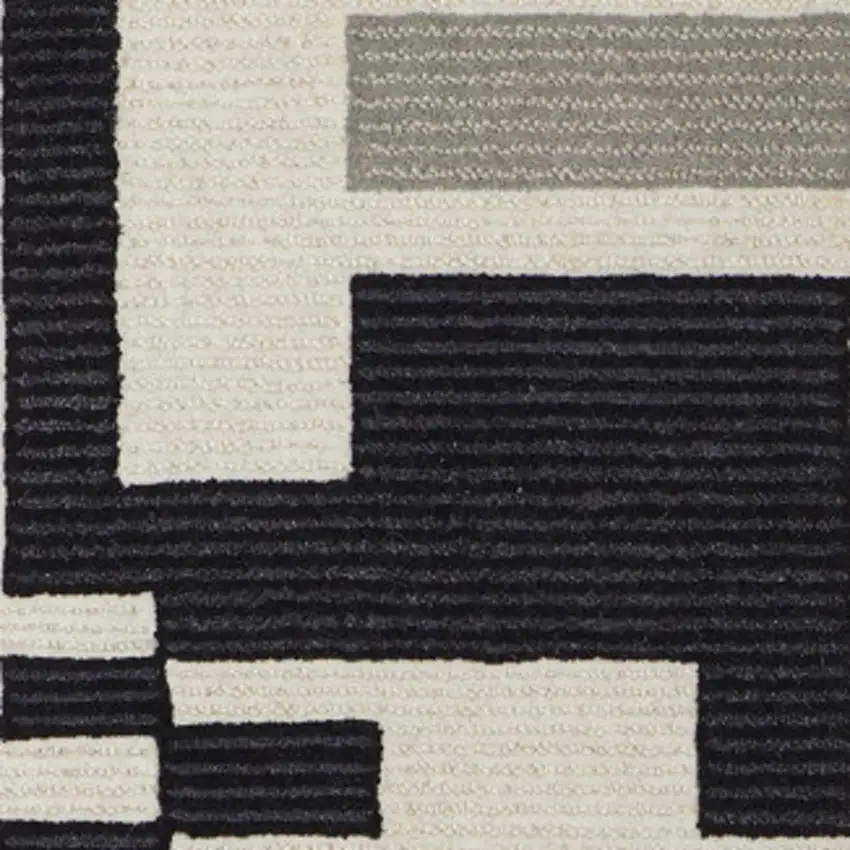 Ivory Black And Gray Wool Abstract Hand Tufted Area Rug Photo 6