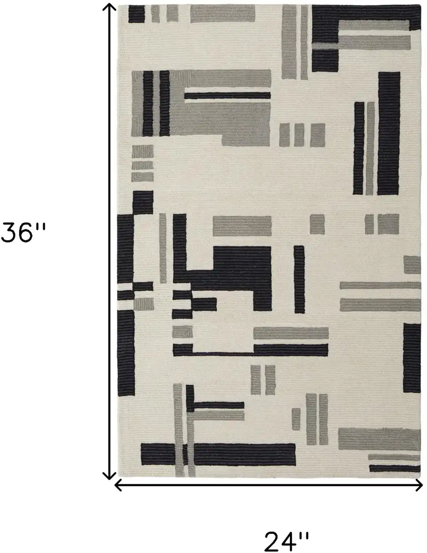Ivory Wool Abstract Hand Tufted Area Rug Photo 3