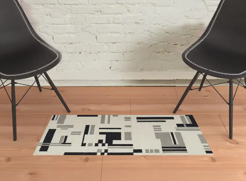 Ivory And Taupe Wool Abstract Tufted Handmade Area Rug Photo 2