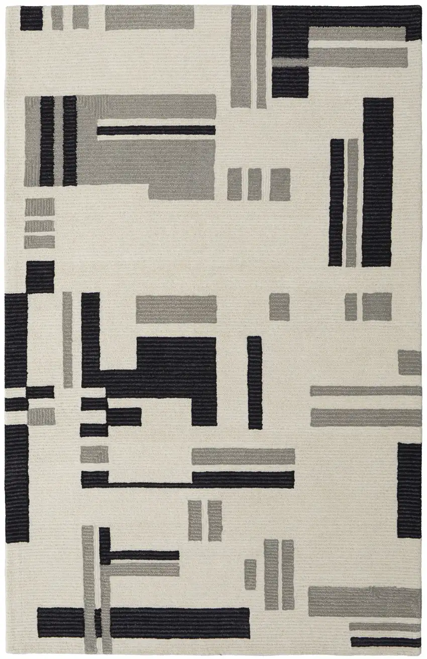 Ivory Wool Abstract Hand Tufted Area Rug Photo 2