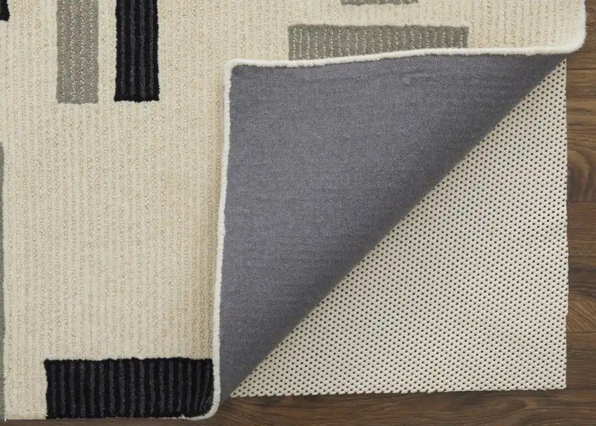 Ivory And Taupe Wool Abstract Tufted Handmade Area Rug Photo 4