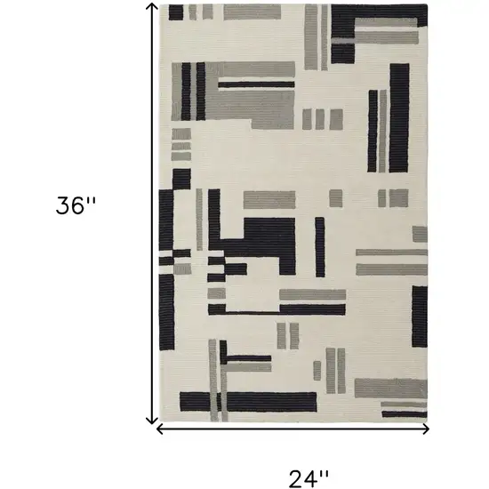 Ivory Black And Gray Wool Abstract Hand Tufted Area Rug Photo 3