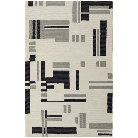 Ivory Black And Gray Wool Abstract Hand Tufted Area Rug Photo 2