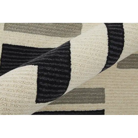 Ivory Black And Gray Wool Abstract Hand Tufted Area Rug Photo 4