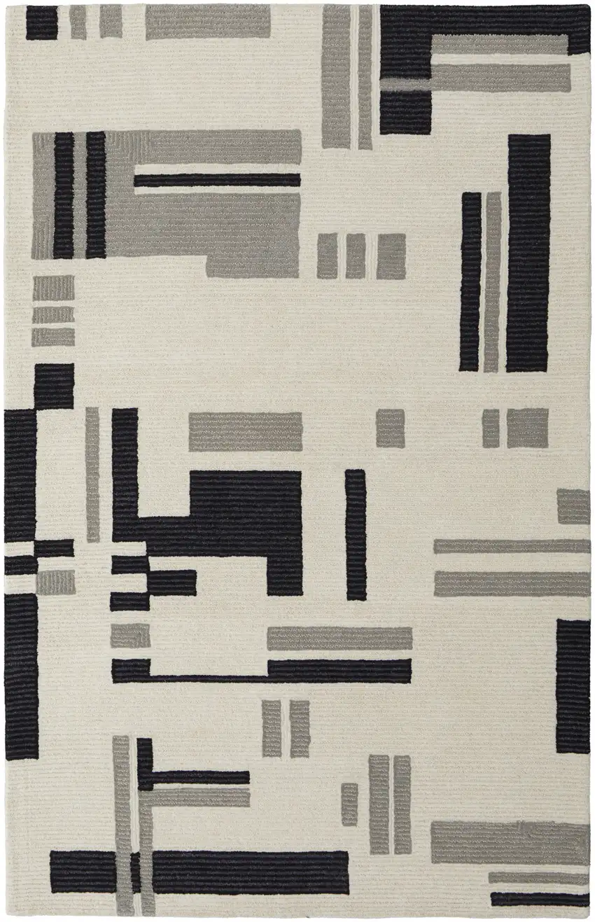 Ivory And Taupe Wool Abstract Tufted Handmade Area Rug Photo 1