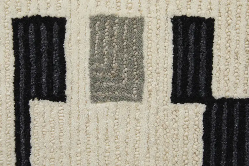 Ivory And Taupe Wool Abstract Tufted Handmade Area Rug Photo 6