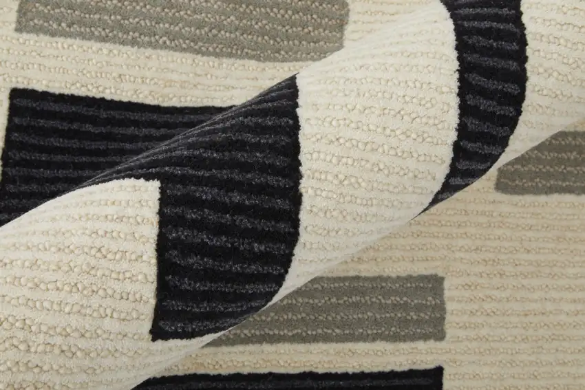 Ivory And Taupe Wool Abstract Tufted Handmade Area Rug Photo 5