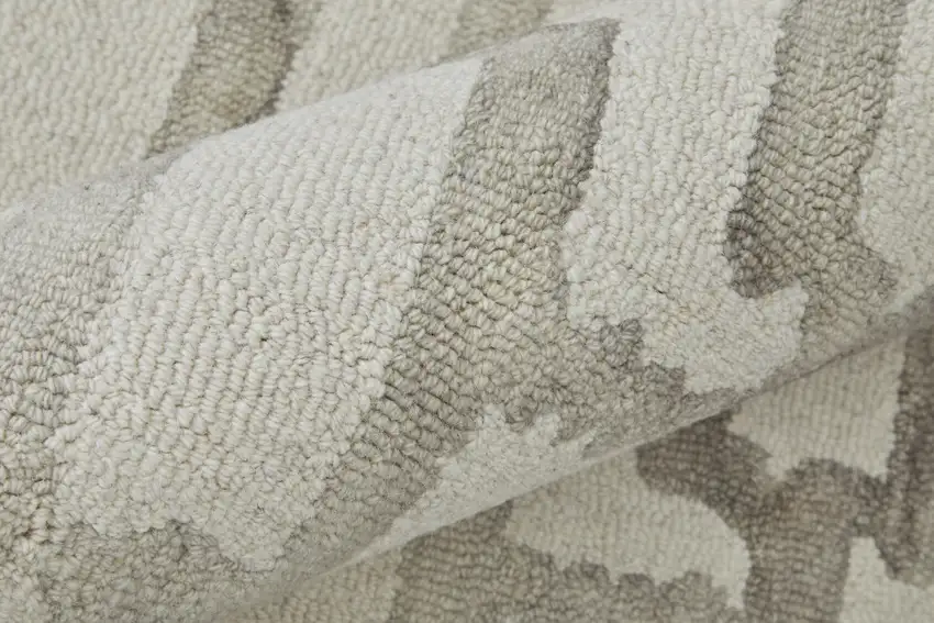 Ivory And Taupe Wool Geometric Tufted Handmade Area Rug Photo 9